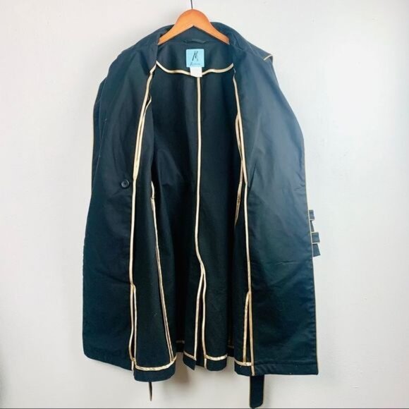 Marciano Luxury Gold Piped Black Trench Dress Coat - Picture 3 of 15